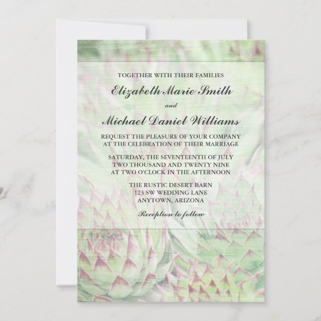 Rustic Modern Succulents Wedding Invitations (Front)