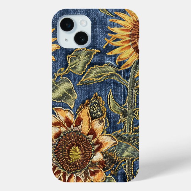 Rustic Modern  Sunflower and Denim iPhone case (Back)