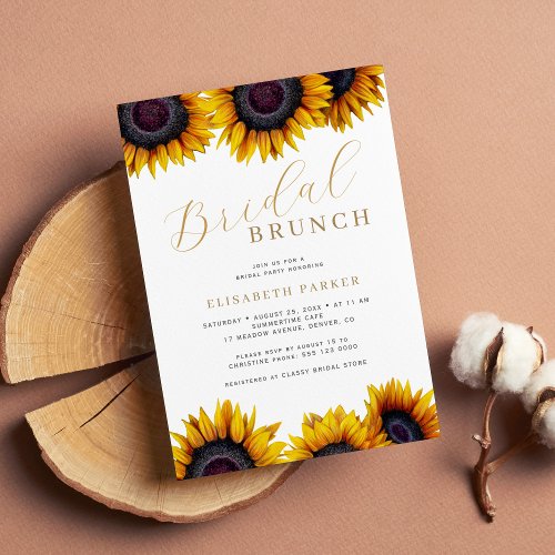 Rustic modern sunflower bridal brunch invitation