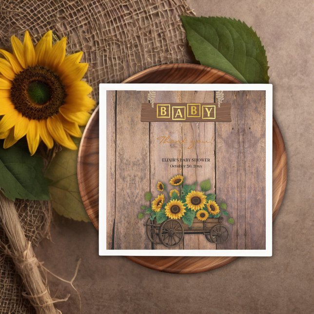 Rustic Modern Sunflower Carriage Baby Shower Napkins (Creator Uploaded)
