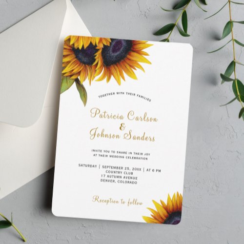Rustic modern sunflower wedding invitation