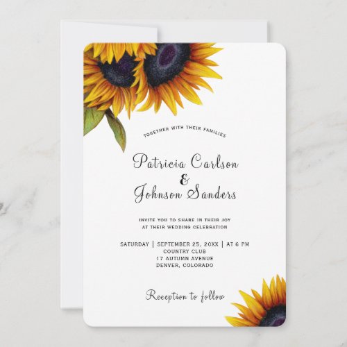 Rustic modern sunflower wedding invitation