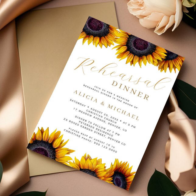 Rustic modern sunflower wedding rehearsal dinner invitation (Creator Uploaded)