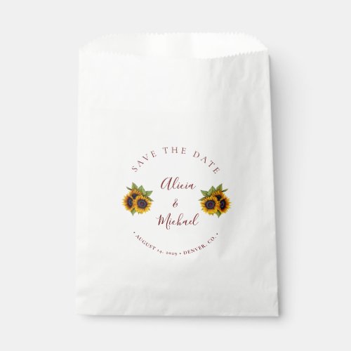 Rustic modern sunflowers simple wedding save date favor bag