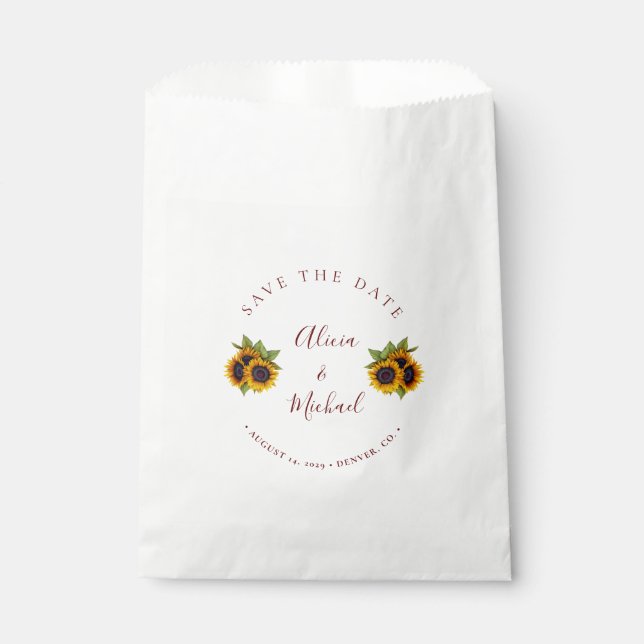 Rustic modern sunflowers simple wedding save date favor bag (Front)