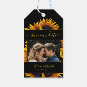Rustic modern sunflowers wedding photo save date gift tags
