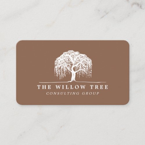 Rustic Modern Tan Brown  White Willow Tree Logo Business Card
