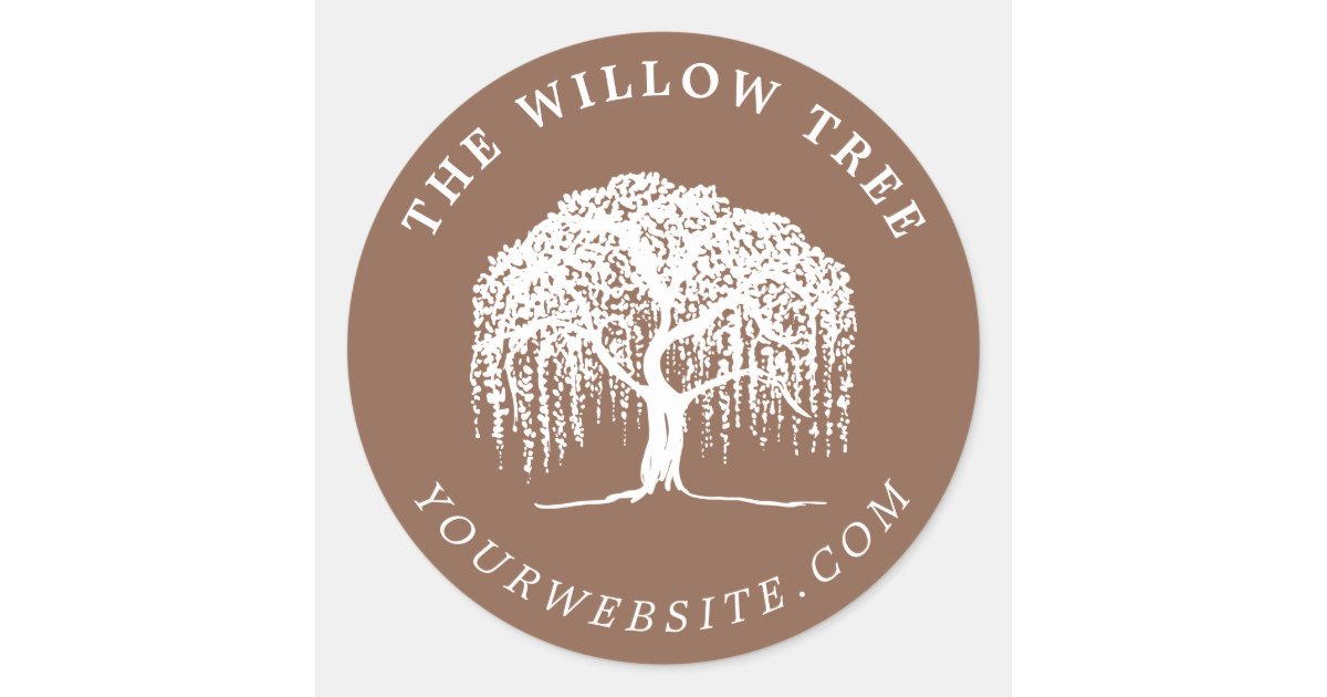 Rustic Modern Tan Brown & White Willow Tree Logo Classic Round Sticker | Zazzle.com