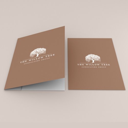 Rustic  Modern Tan Brown Willow Tree Logo Pocket Folder