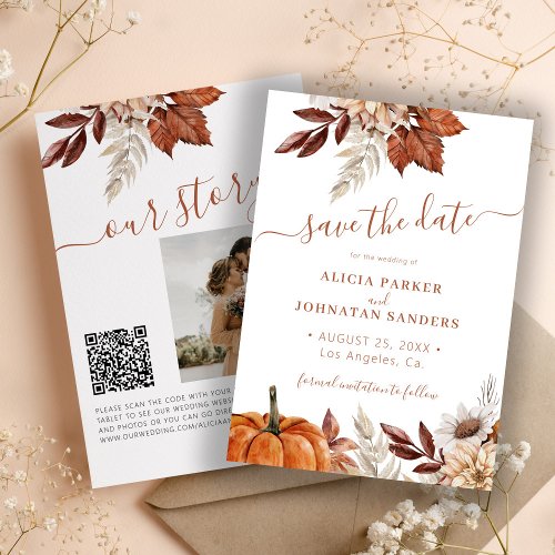 Rustic modern terracotta floral QR code wedding Save The Date