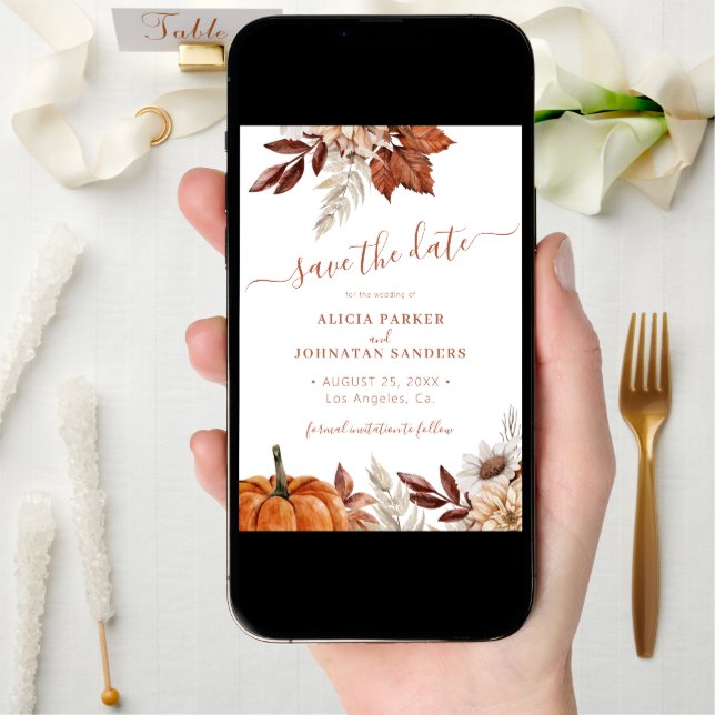 Rustic modern terracotta floral QR code wedding Save The Date (Front Digital)