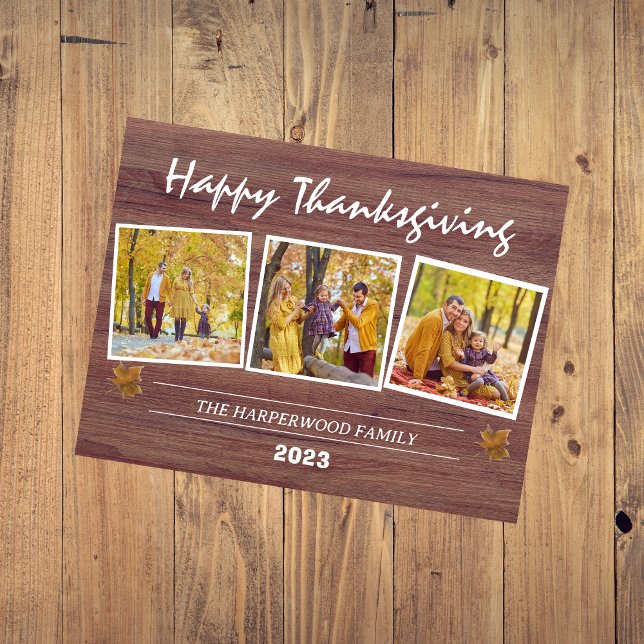 Rustic Modern thanksgiving family photo collage Holiday Postcard (Creator Uploaded)