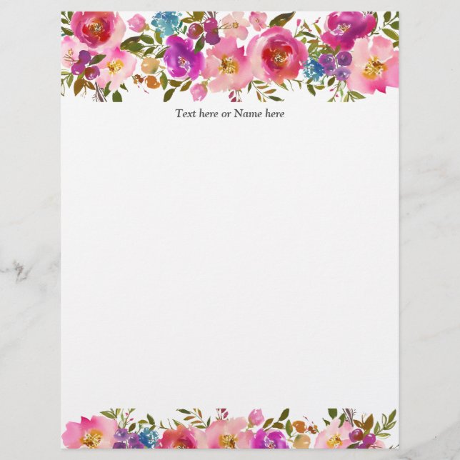 rustic, modern, trendy, floral, watercolor letterhead (Front)