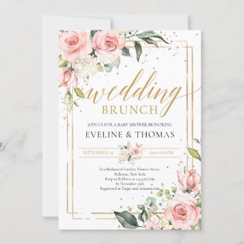 Rustic modern typography blush pink gold wedding invitation