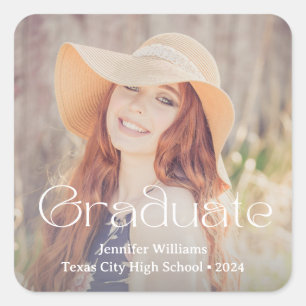 Rustic Modern Typography Photo Graduation 2026 Square Sticker