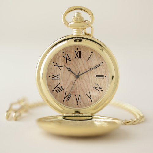 Rustic Modern Unfinished Wood Pattern Printed Pocket Watch