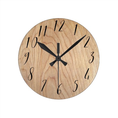 Rustic Modern Unfinished Wood Pattern Printed Round Clock