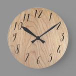 Rustic Modern Unfinished Wood Pattern Printed Round Clock