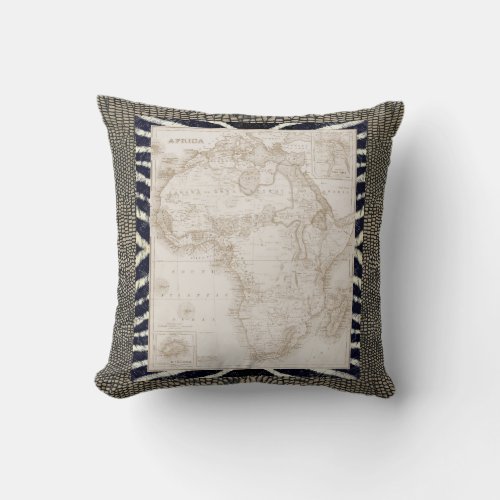 Rustic Modern Vintage African Africa Map Ephemera  Throw Pillow