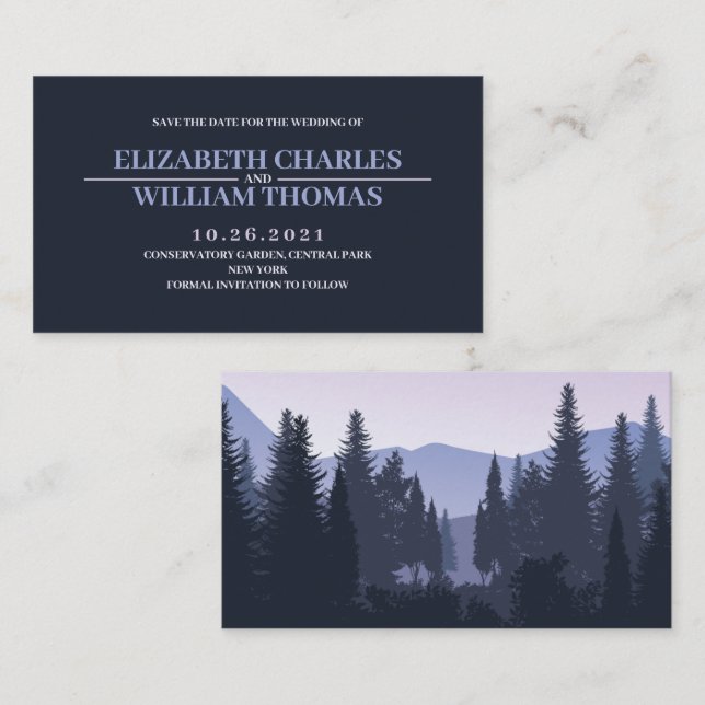 Rustic Modern Violet Forest Save The Date Card (Front/Back)