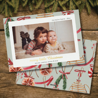 rustic modern watercolor Christmas foil photo Holiday Card
