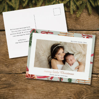 rustic modern watercolor Christmas foil photo Holiday Postcard
