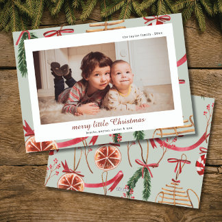 rustic modern watercolor Christmas photo Holiday Card