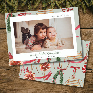 rustic modern watercolor Christmas photo Holiday Card