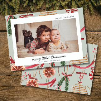 rustic modern watercolor Christmas photo Holiday Card