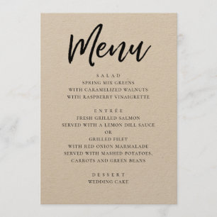Rustic modern wedding. Country script calligraphy Menu