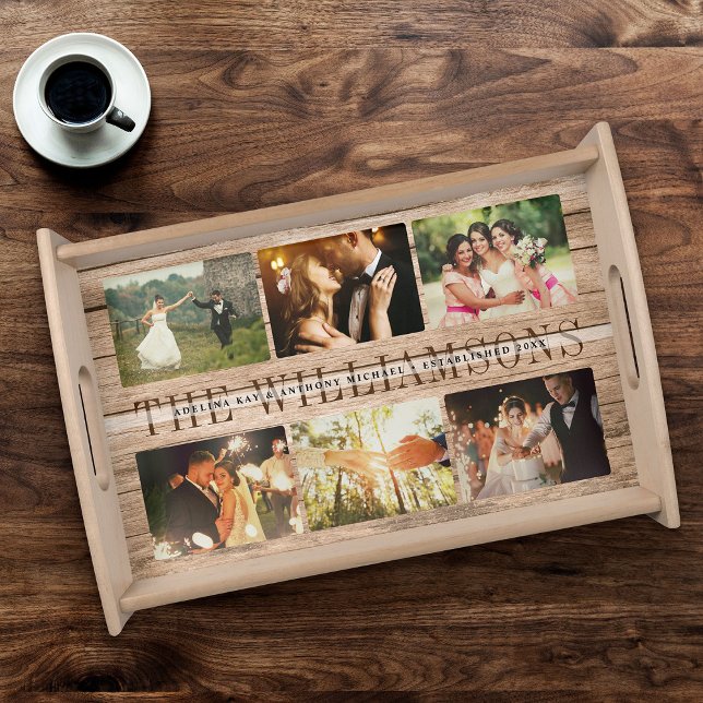 Rustic Modern Wedding Photo Collage Keepsake Serving Tray (Creator Uploaded)