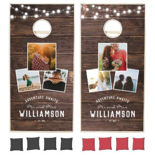 Rustic Modern Wedding String Lights Elegant Barn Cornhole Set