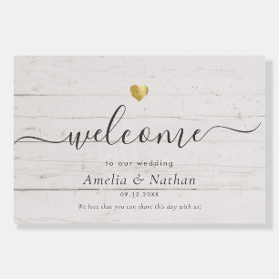 Rustic Modern Welcome Wedding Gold Heart Sign