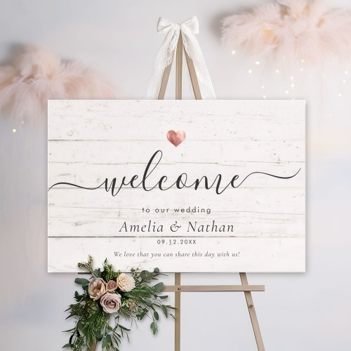 Rustic Modern Welcome Wedding Rose Gold Heart Sign