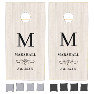 Rustic Modern White Washed Custom Wedding Monogram Cornhole Set