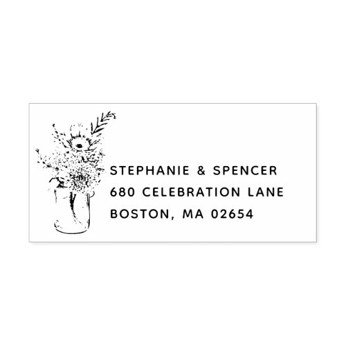 Rustic Modern Wildflower Mason Jar Wedding Address Self_inking Stamp