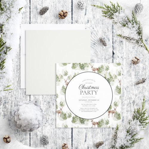 Rustic Modern Winter Forest Circle Christmas Party Invitation