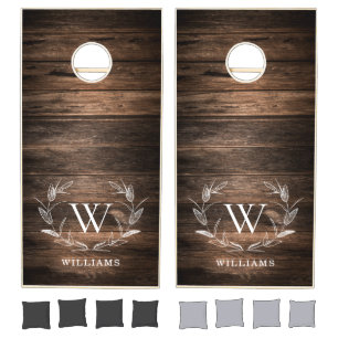 Rustic Modern Wood Monogram Family Cornhole Set