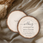 Rustic Modern Wood Natural Elegant Barn Wedding Invitation<br><div class="desc">Our custom round rustic yet modern wood grain barn Wedding Invitation combines a natural tree slice with elegant script typography to create a unique wood look invitation with a romantic feel. The text on the invitation is written in an elegant script font, exuding sophistication and grace. The script font adds...</div>