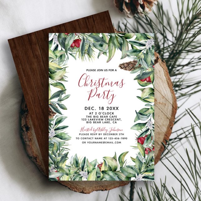 Rustic Modern Wood Wreath Script Christmas Party Invitation (Creator Uploaded)