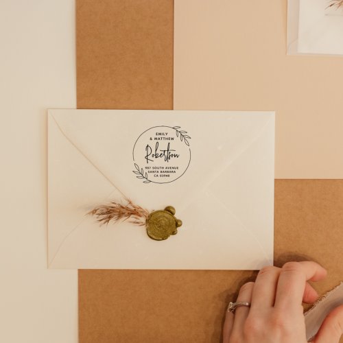 Rustic Modern Wreath Married Couple Return Address Self_inking Stamp