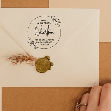 Rustic Modern Wreath Married Couple Return Address Self-inking Stamp