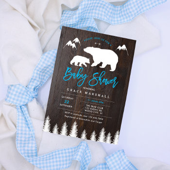 Rustic Mom And Baby Bear Baby Shower Invitation by marlenedesigner at Zazzle