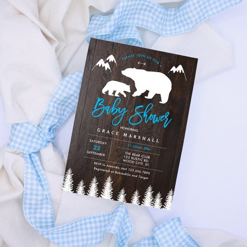 Rustic Mom and Baby Bear Baby Shower Invitation