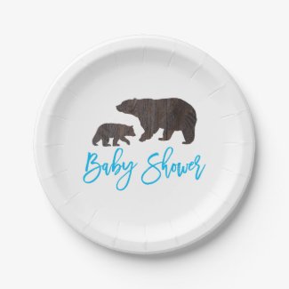 Rustic Mom and Baby Bear Baby Shower Plate