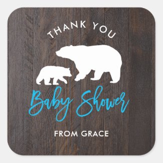 Rustic Mom and Baby Bear Baby Shower Sticker