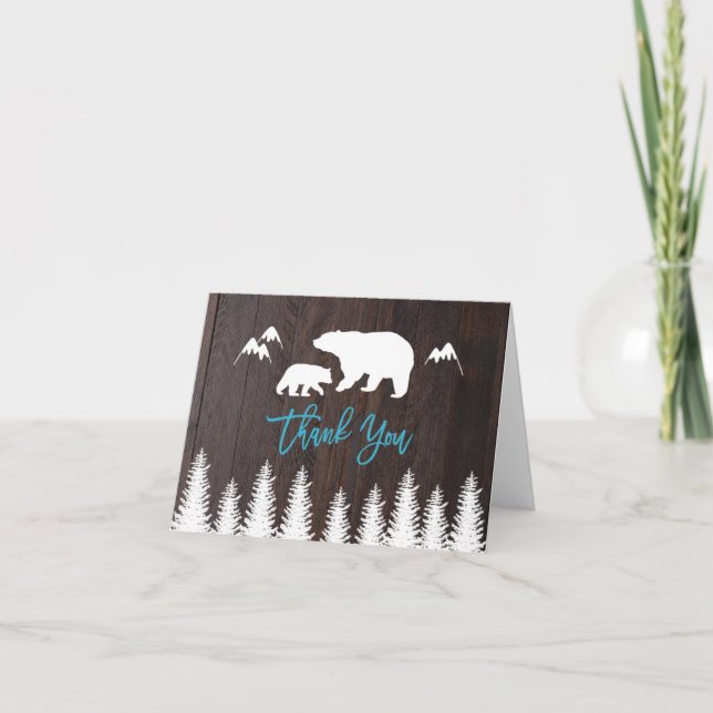 Rustic Mom and Baby Bear Baby Shower Thank You (Front)