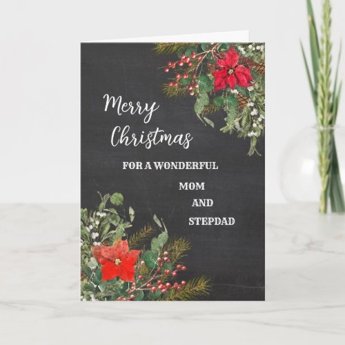 Rustic Mom and Stepdad Merry Christmas Card