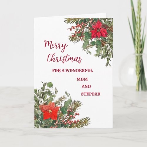 Rustic Mom and Stepdad Merry Christmas Card