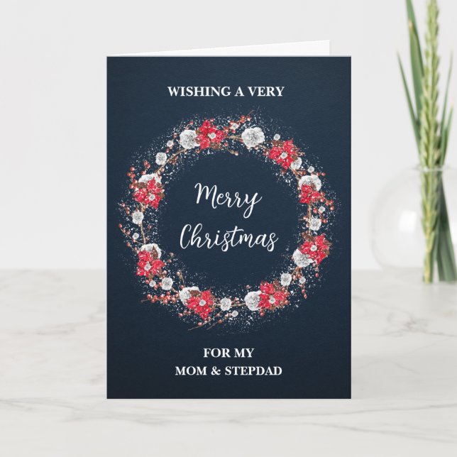 Rustic Mom and Stepdad Merry Christmas Card (Front)